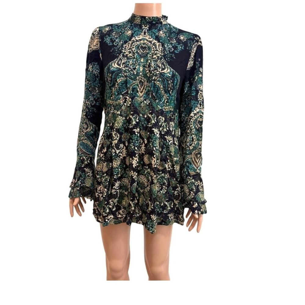 Free People XS Lady Luck floral paisley bell sleeve tunic dress TLS1 3479